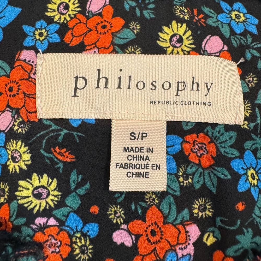 Philosophy Republic Clothing Womens Small Floral Blouse Multi Color Ruffle Top - Picture 3 of 7
